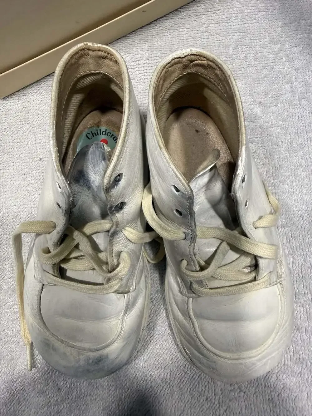 Childcraft Vintage White Leather Baby Shoes In Box
